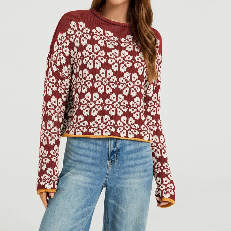 Verena jacquard sweater in Cherry