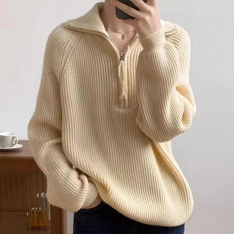 Solenne quarter-zip sweater in Oat