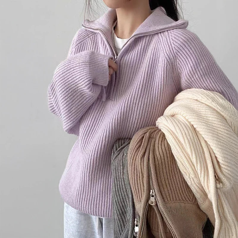 Solenne chunky knit quarter-zip sweater, women's oversized fit