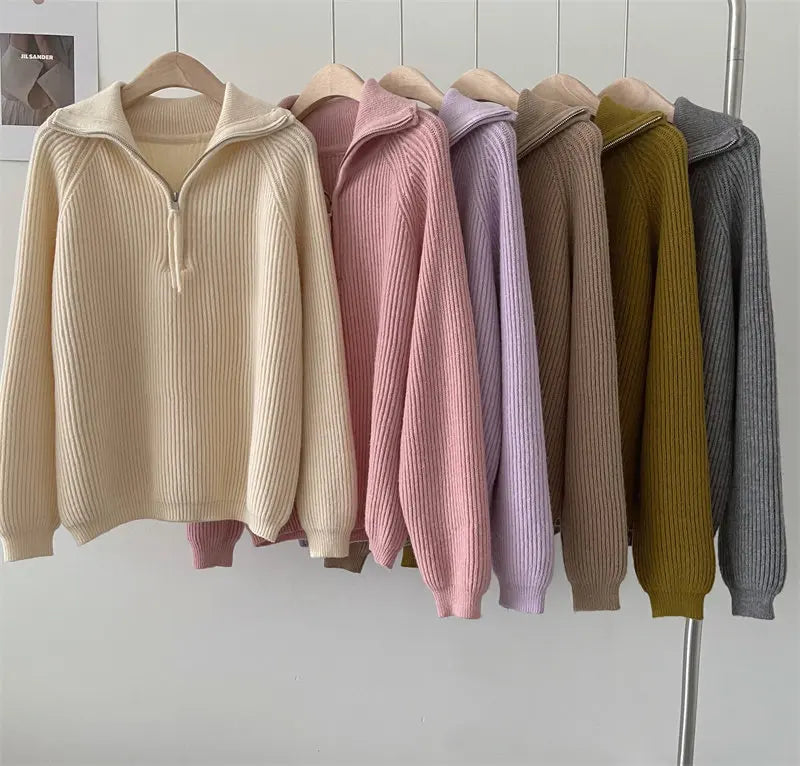 Solenne quarter-zip sweater, chunky knit texture detail