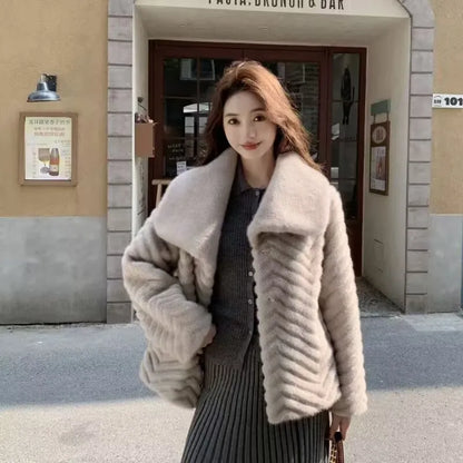 Ondine faux fur jacket with turn-down collar